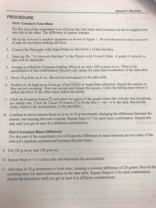 Atwood's Machine PROCEDURE Part I Constant Total Mass