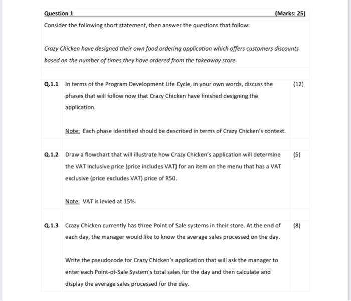 Solved Question 1 (Marks: 25) Consider the following short | Chegg.com