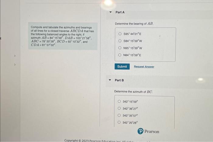 Solved Compute And Tabulate The Azimuths And Bearings Of All