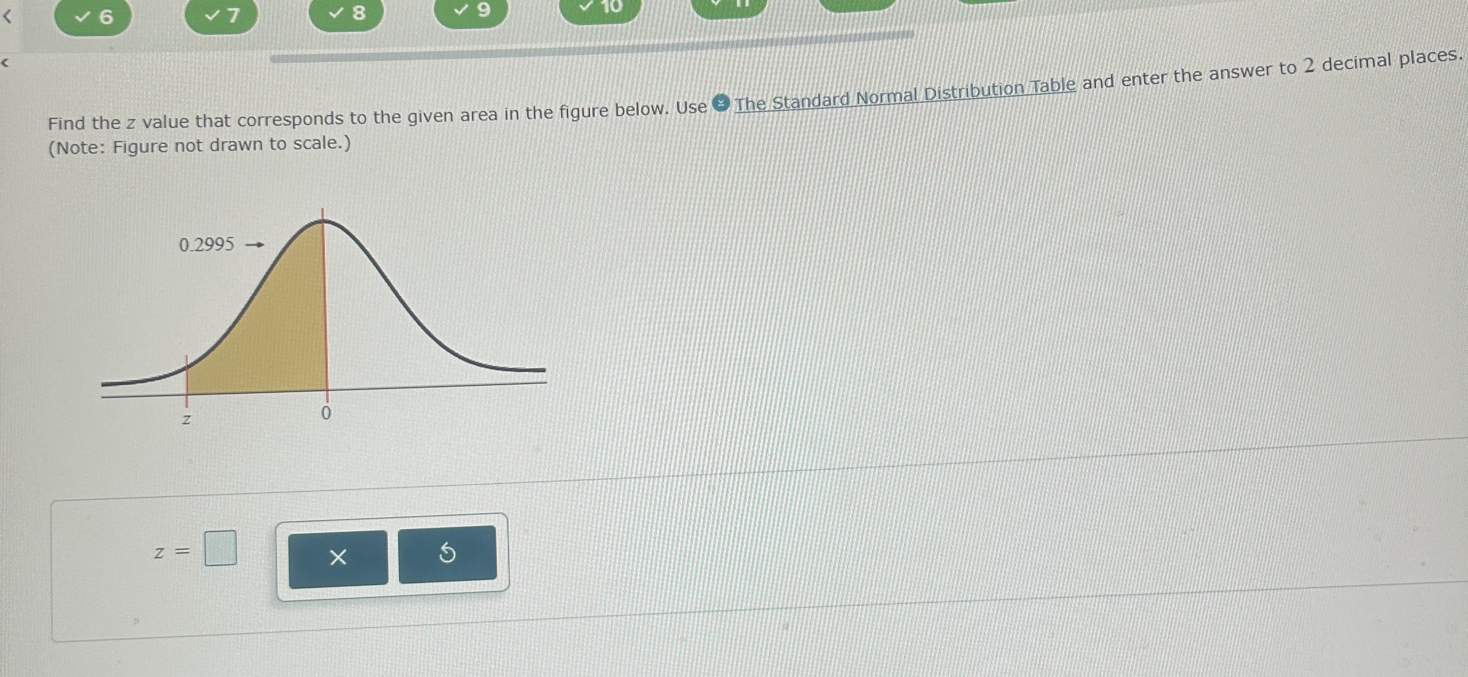 6 7 8 9Find the z ﻿value that corresponds to the