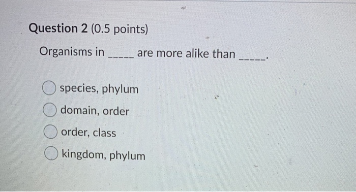 Solved Question 2 (0.5 Points) Organisms In Are More Alike 