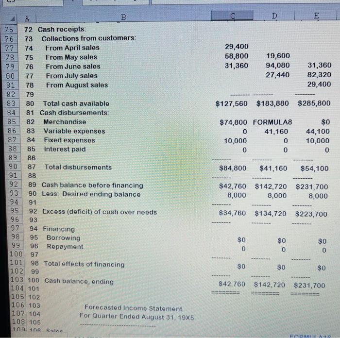 need help with the formulas. please use letters and