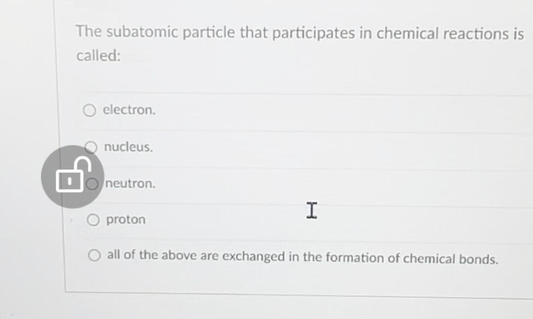 Solved The subatomic particle that participates in chemical