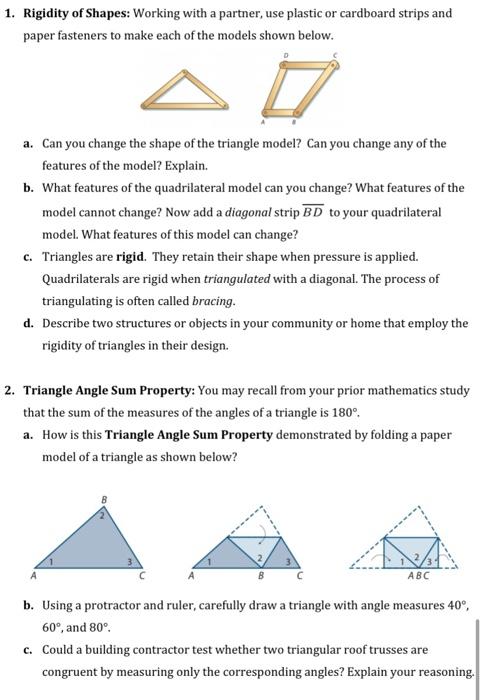 Solved 1. Rigidity of Shapes: Working with a partner, use | Chegg.com