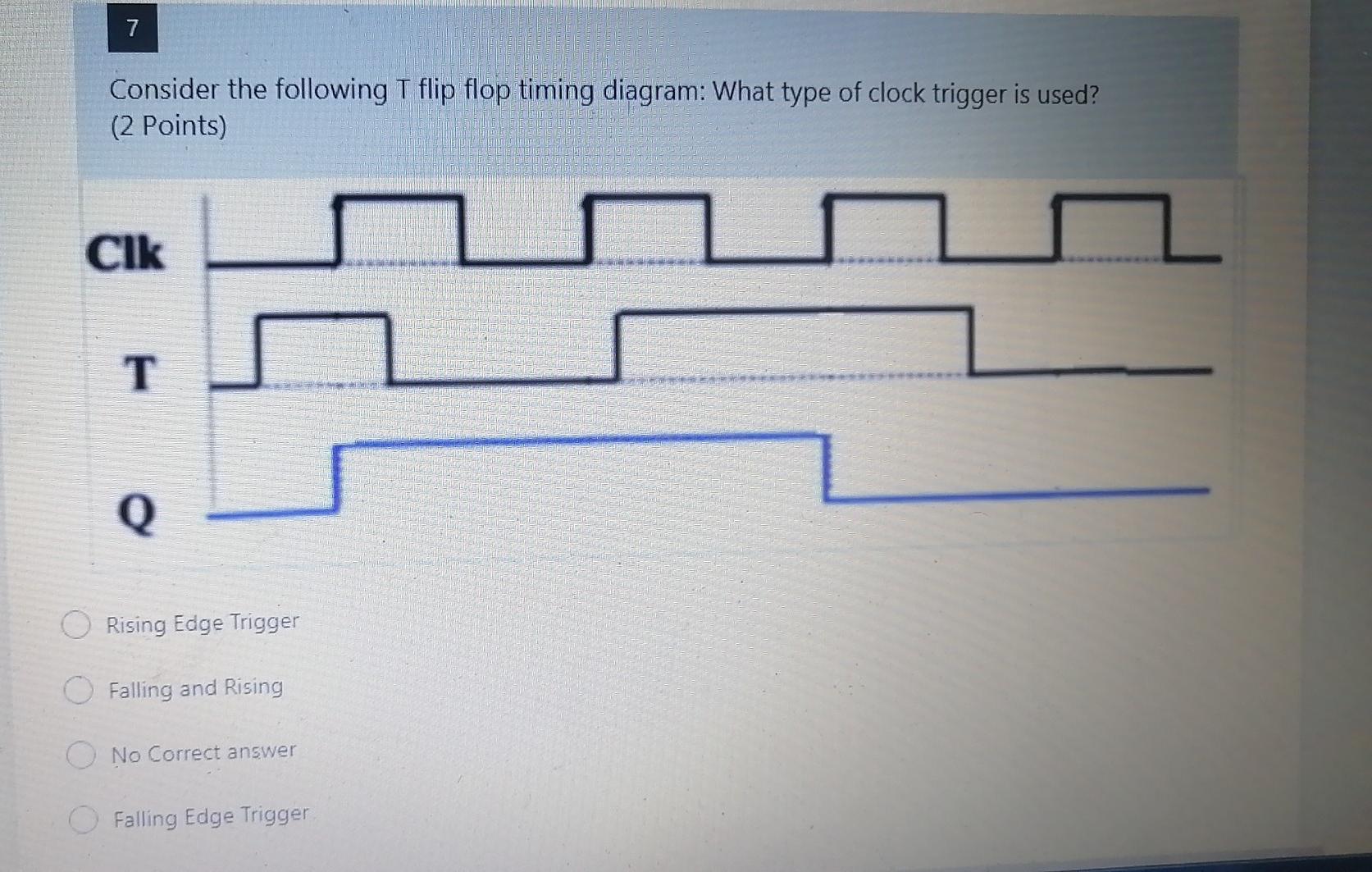 Solved 7 Consider the following T flip flop timing diagram: | Chegg.com