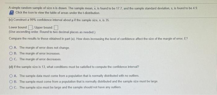 Solved A simple random sample of size n is drawn. The sample | Chegg.com