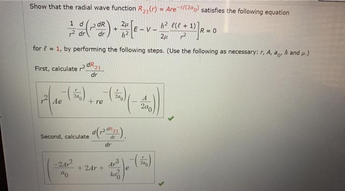Solved Show that the radial wave function R21 (1) = | Chegg.com
