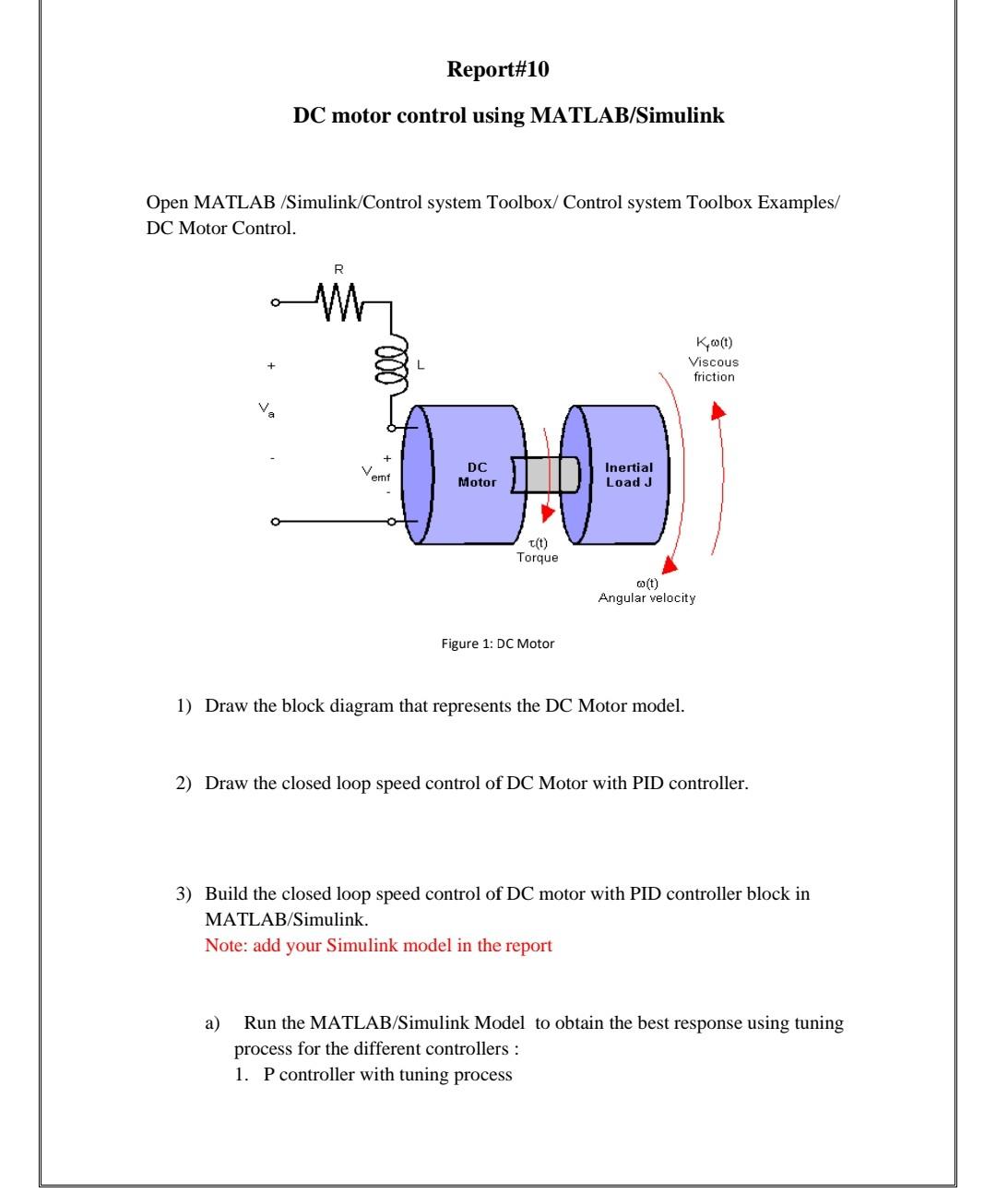 Solved Report#10 DC motor control using MATLAB/Simulink Open | Chegg.com