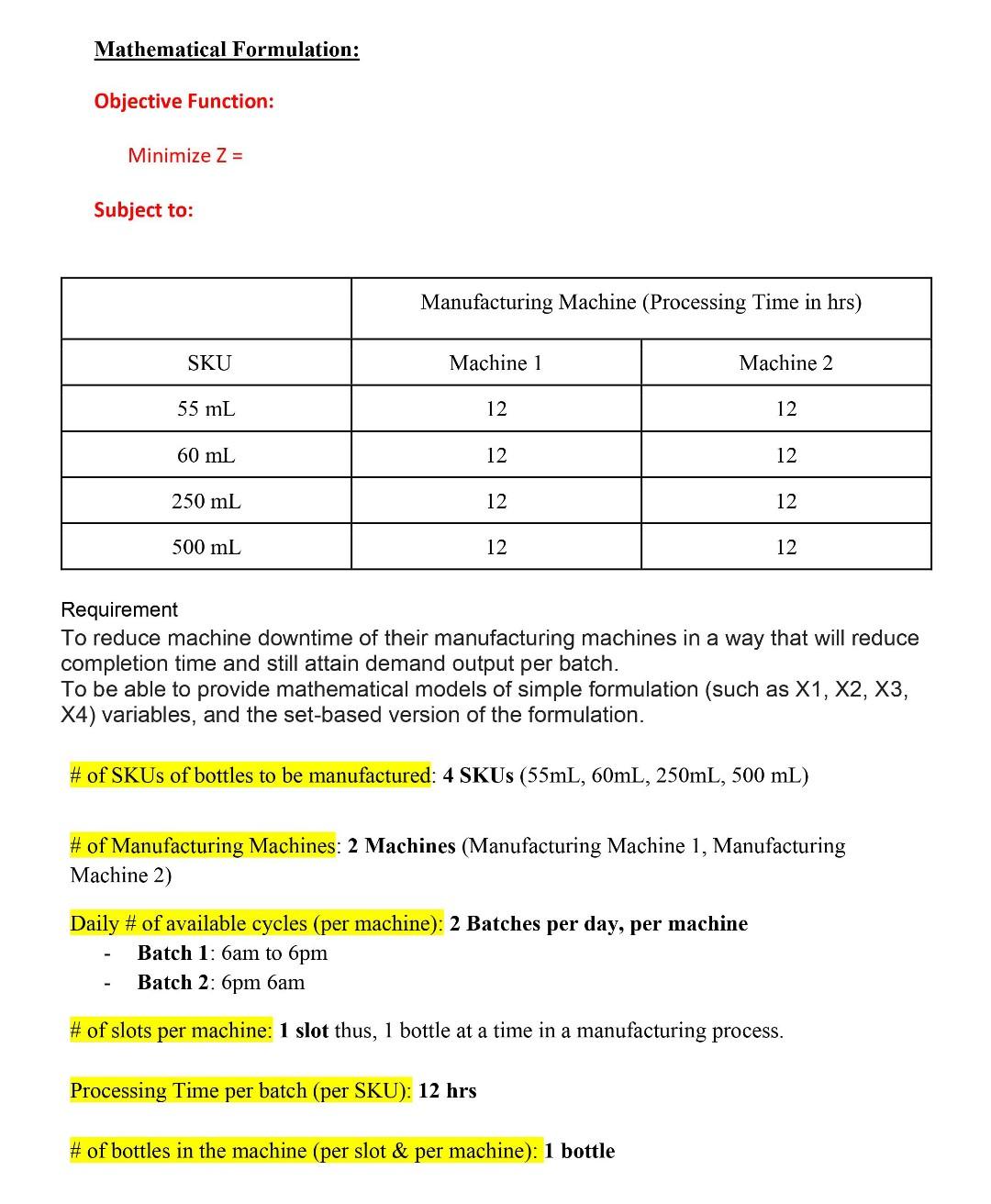 Mathematical Formulation Objective Function Chegg