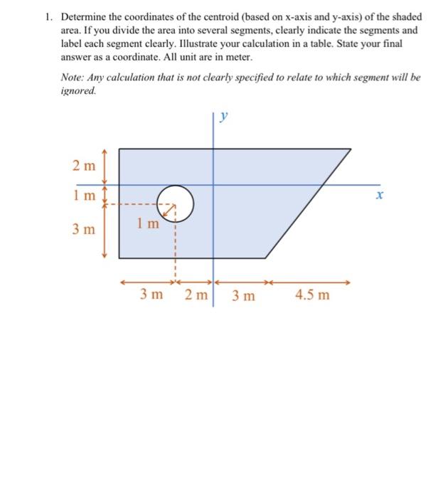 Solved 1. Determine the coordinates of the centroid (based | Chegg.com