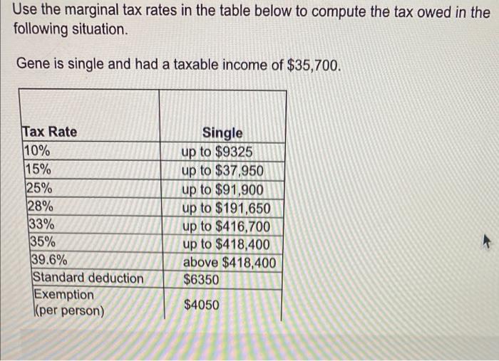 Solved Use The Marginal Tax Rates In The Table Below To | Chegg.com