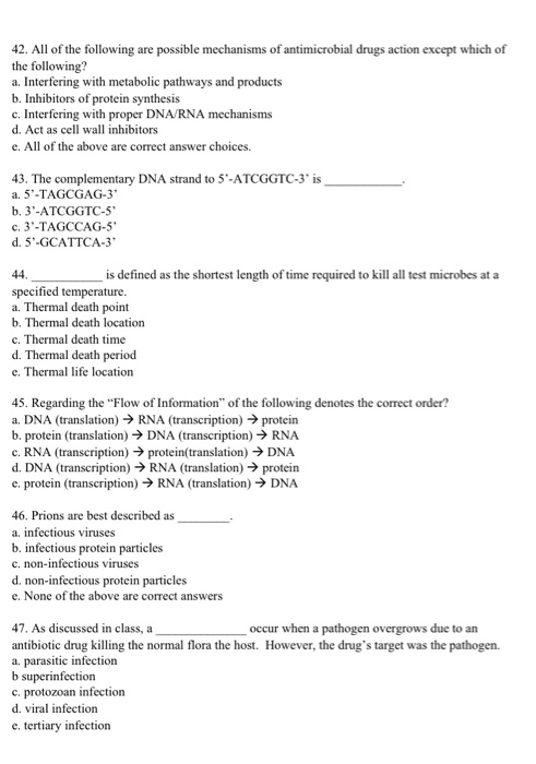 Solved 42. All of the following are possible mechanisms of | Chegg.com