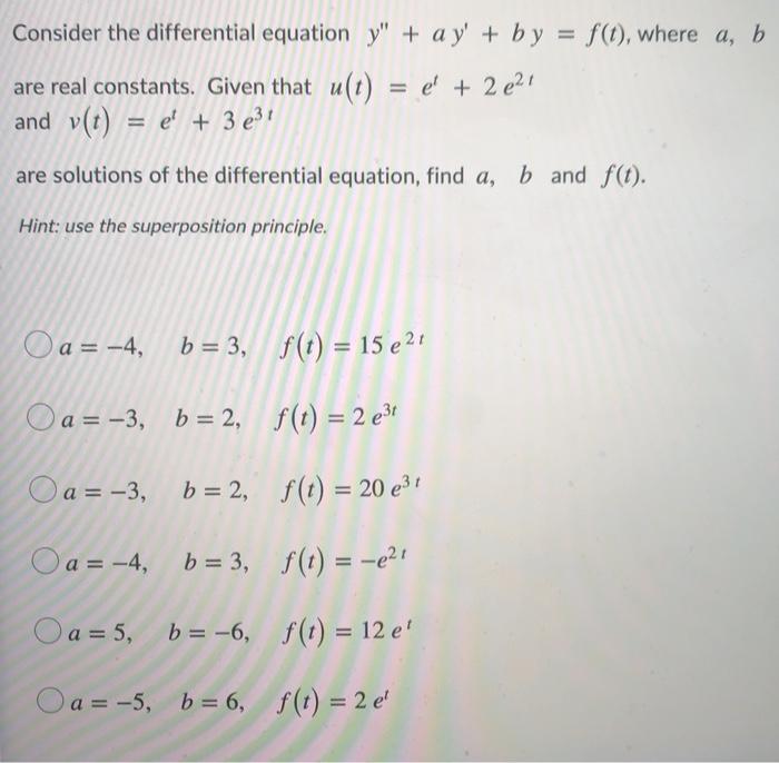 Solved Consider The Differential Equation Y A Y By Chegg Com