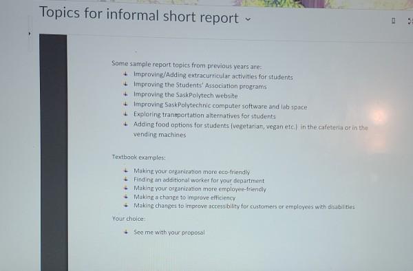 Topics for informal short report V 0 Some sample | Chegg.com