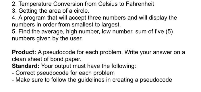 Solved 2. Temperature Conversion from Celsius to Fahrenheit | Chegg.com