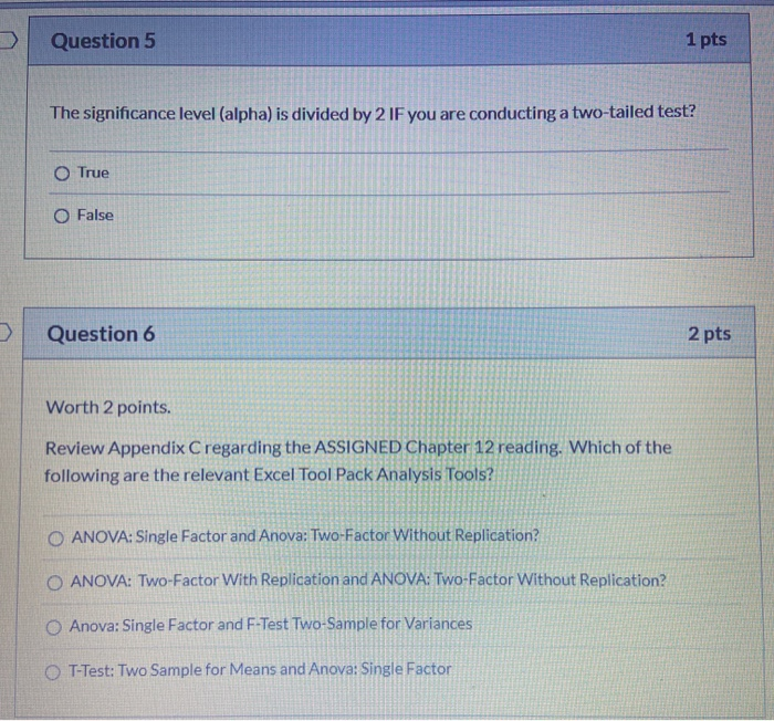 Solved Question 1 1 pts Analysis of Variance (ANOVA) is a | Chegg.com