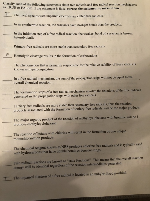 Solved Classify each of the following statements about free