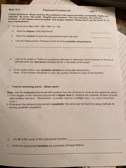 Solved Math 1314 Polynomial Functions Lab page 3 Follow | Chegg.com
