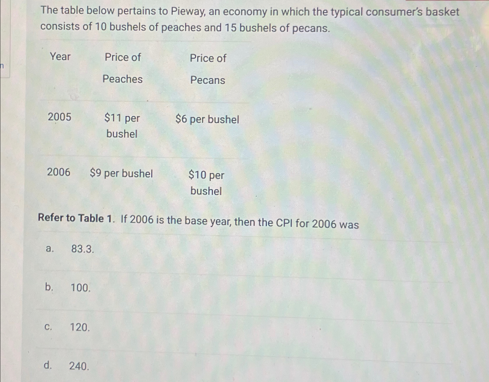 Solved The table below pertains to Pieway, an economy in