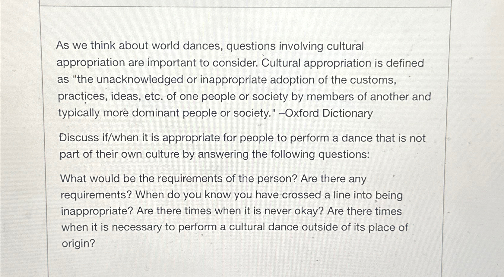 Solved As we think about world dances, questions involving | Chegg.com