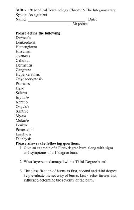 medical terminology chapter 5 assignment