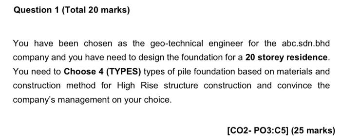 Solved Question 1 (Total 20 marks) You have been chosen as | Chegg.com
