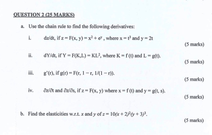 Solved Question 2 25 Marks A Use The Chain Rule To Fin Chegg Com