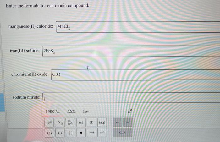 Solved Enter the formula for each ionic compound. | Chegg.com