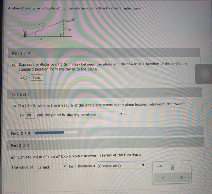 Solved A Plane Flying At An Altitude Of 5 Mi Travels On A Chegg Com