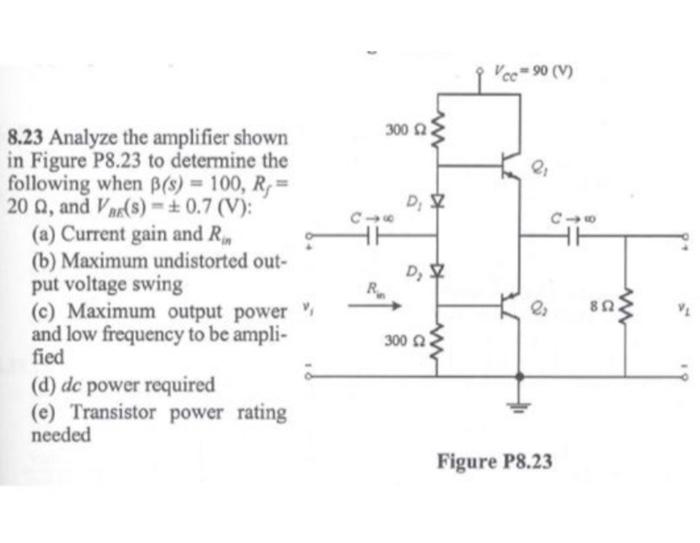 Solved 8.23 Analyze the amplifier shown in Figure P8.23 to | Chegg.com