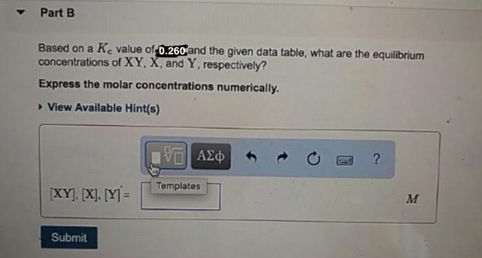 Based on a Kc value of 0.260 and the initial | Chegg.com