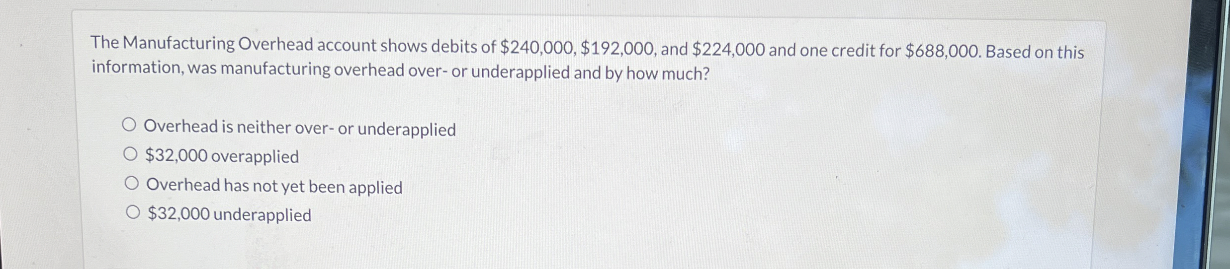 Solved The Manufacturing Overhead account shows debits of | Chegg.com
