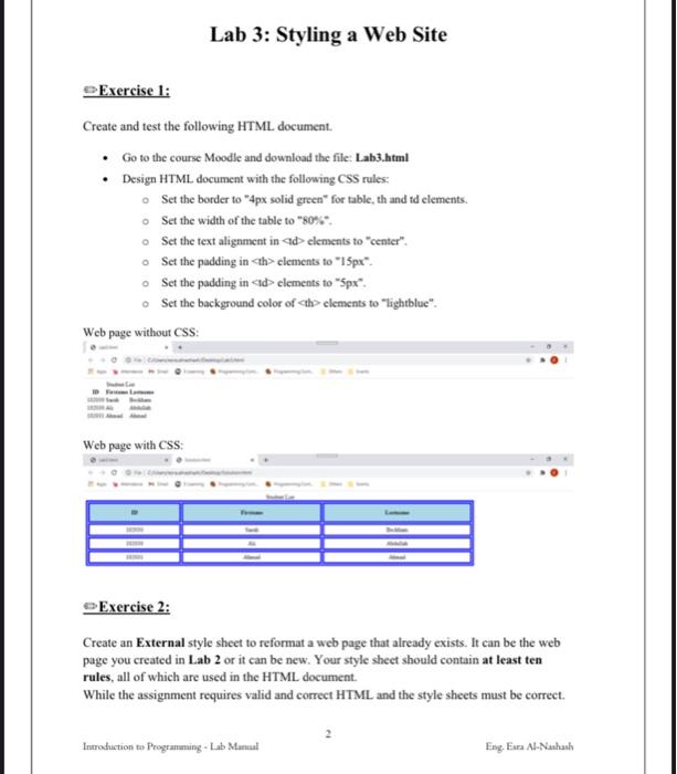 Lab 3: Styling a Web Site Exercise 1: Create and test | Chegg.com