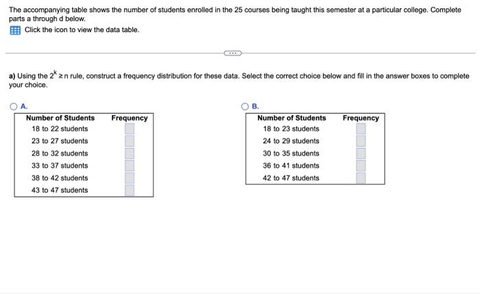 Solved The accompanying table shows the number of students | Chegg.com
