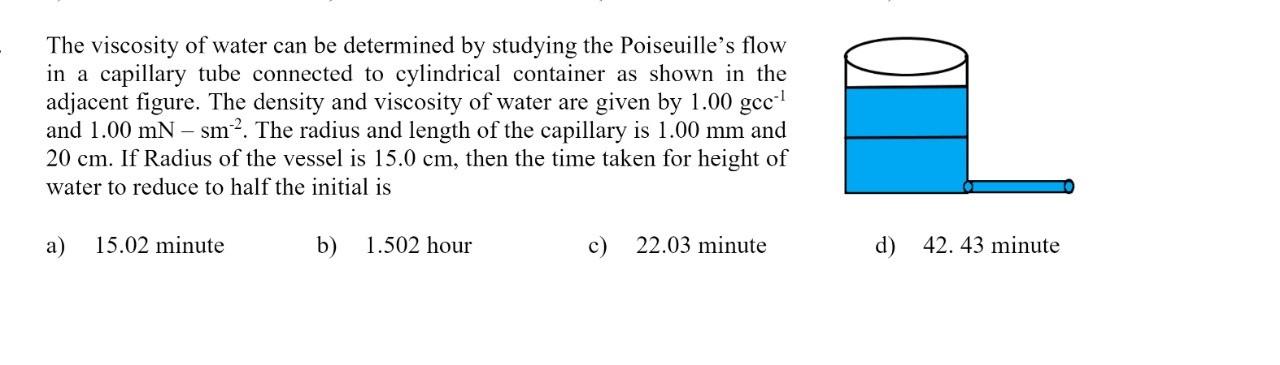 Solved The viscosity of water can be determined by studying | Chegg.com