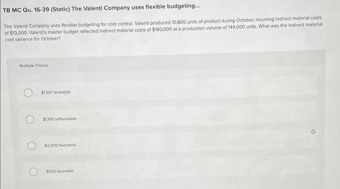 Solved TB MC Qu. 16-39 (Static) The Valenti Company uses | Chegg.com