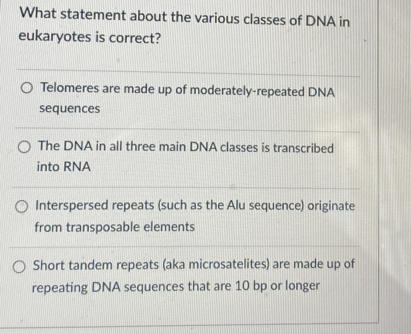 Solved What statement about the various classes of DNA in | Chegg.com