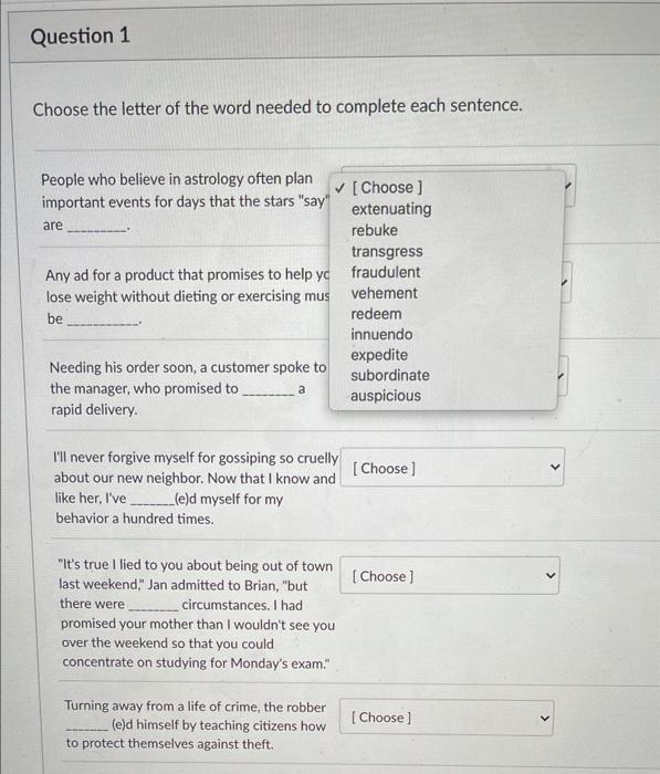 Solved Question 1 Choose the letter of the word needed to | Chegg.com