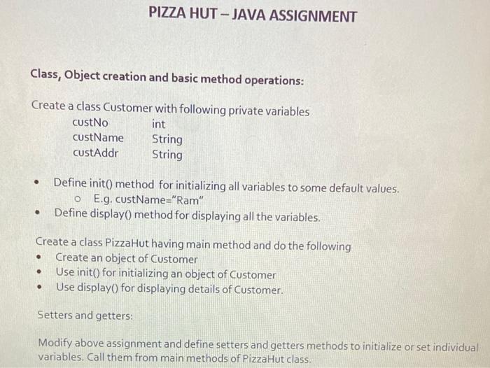 pizza assignment java