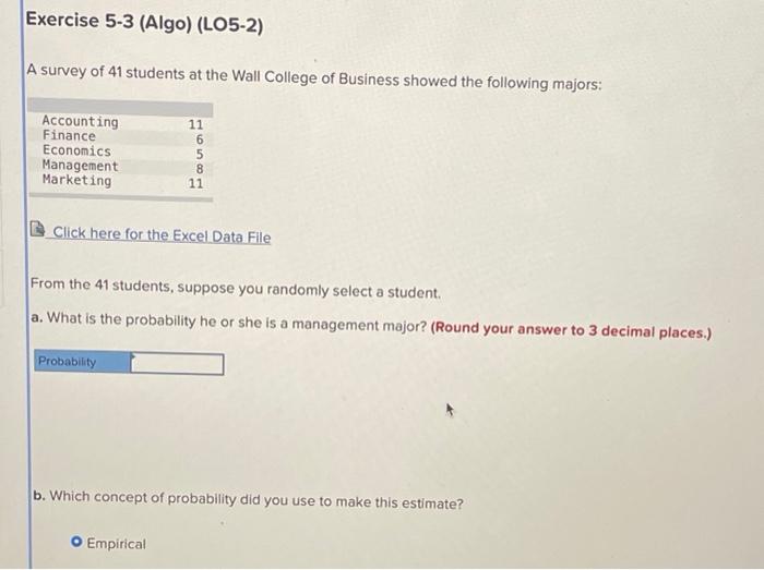 Solved A survey of 41 students at the Wall College of | Chegg.com