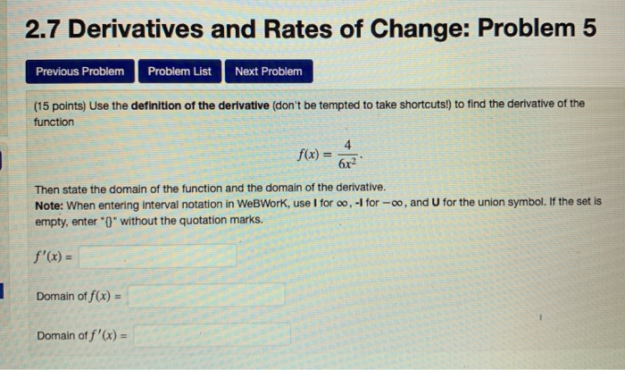 Solved 2.7 Derivatives and Rates of Change: Problem 5 | Chegg.com