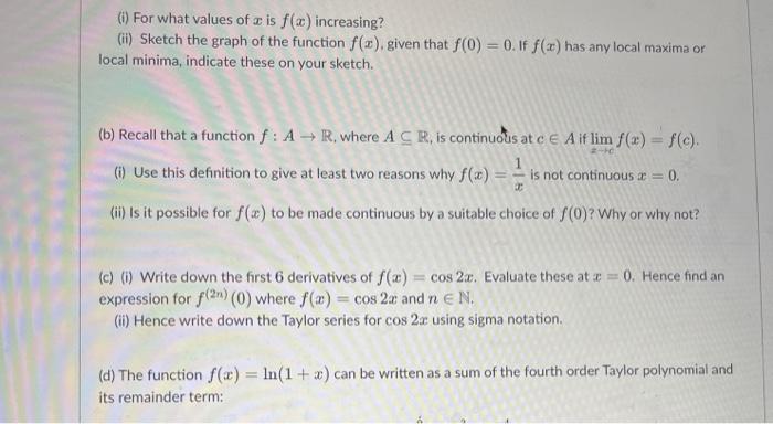 Solved (a) Consider the real valued function f(x) whose | Chegg.com