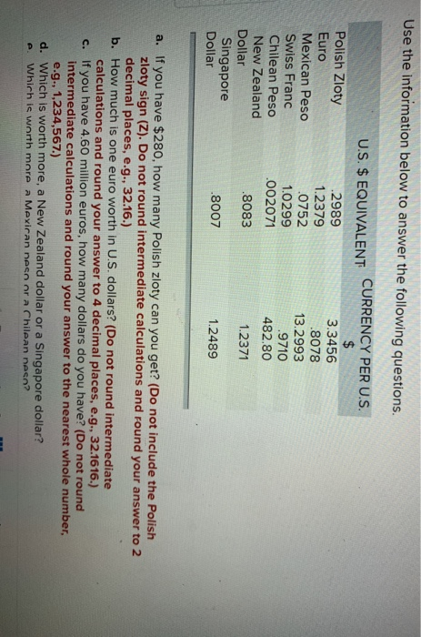 Solved Use The Information Below To Answer The Following | Chegg.com