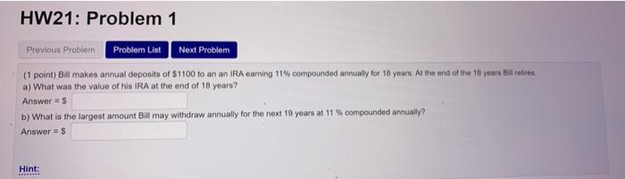 Solved HW21: Problem 1 Previous Problem Problem List Next | Chegg.com