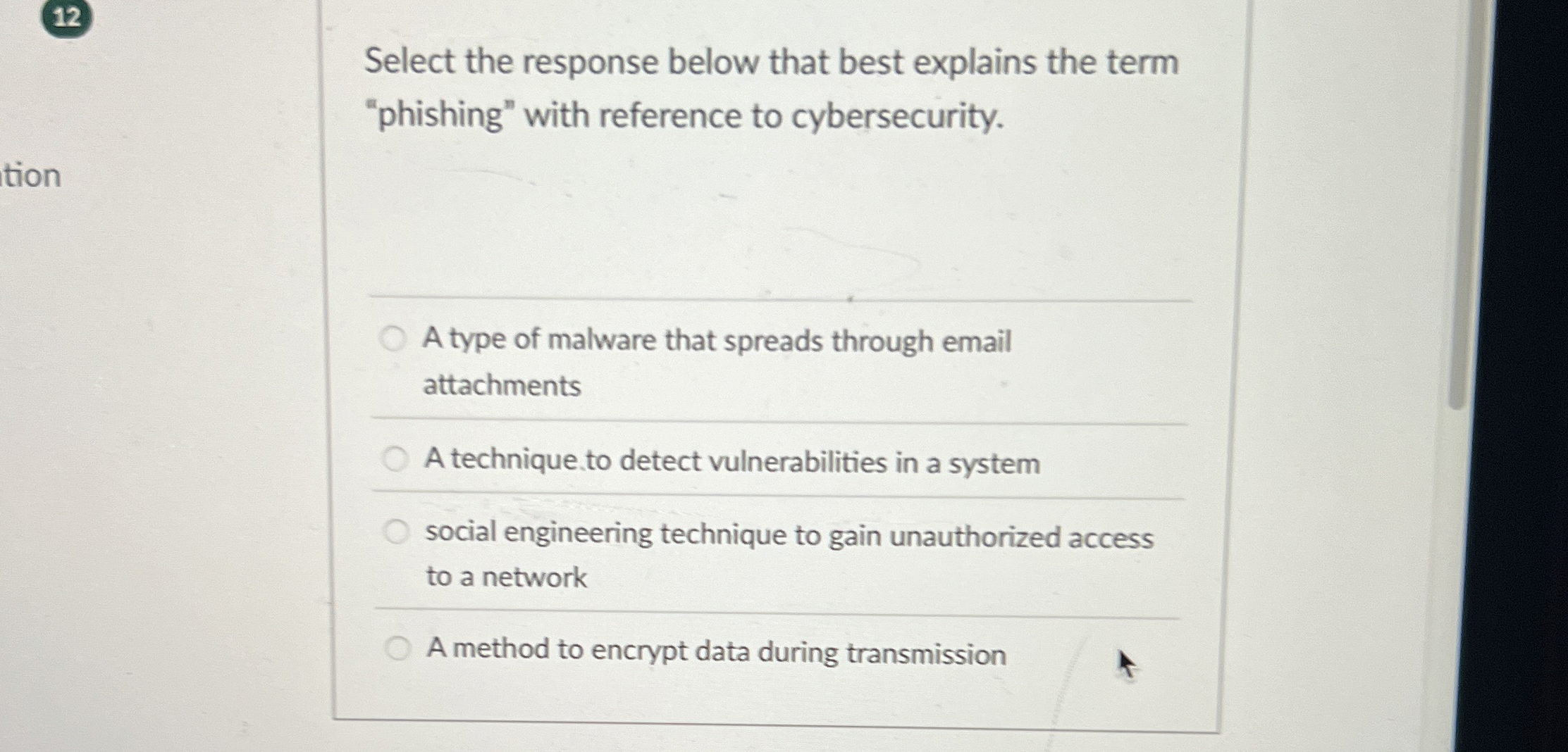 Solved 12Select the response below that best explains the | Chegg.com