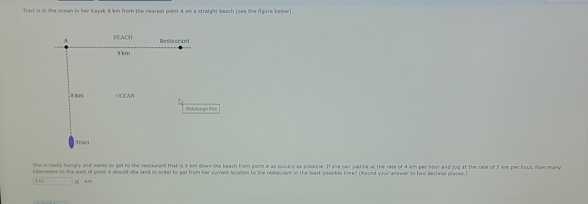 Solved Traci is in the ocean in her kayak 8 km from the | Chegg.com