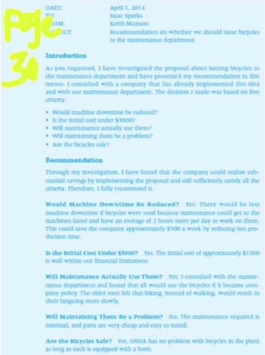 DATE P 3 Apr 1, 2014 las Sparks OM Keith Muse Recommendations on whether we should we byder to the maintenance department Int