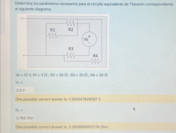 Determina los parámetros necesarios para el circuito equivalente de Thevenin correspondiente al siguiente diagrama. \[ \begin