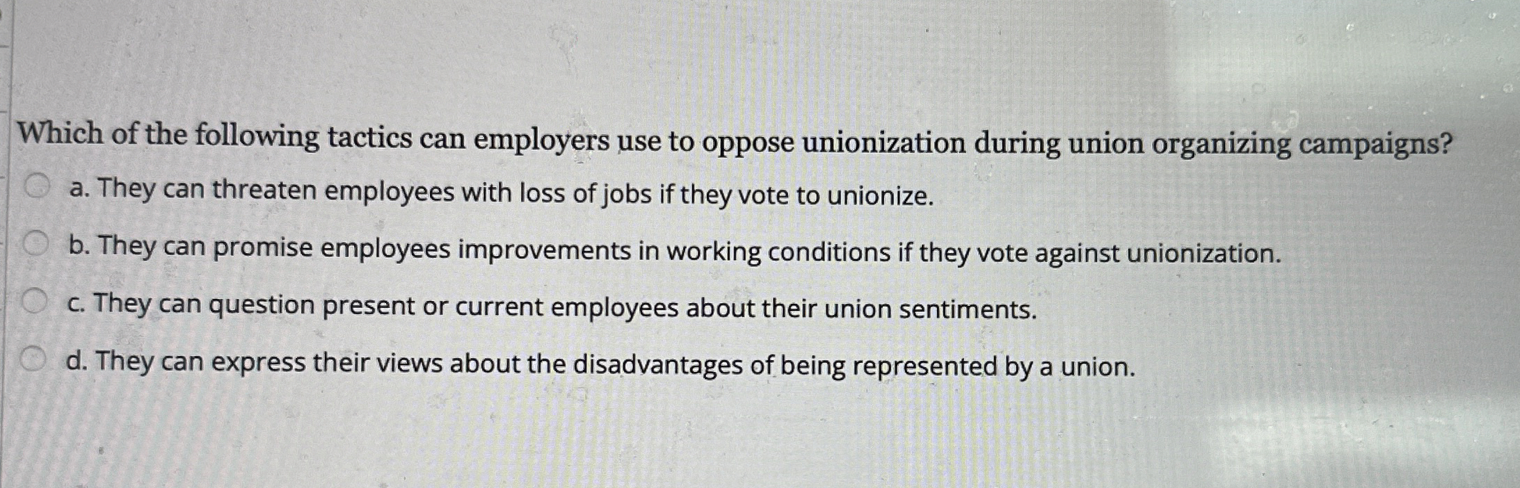 Solved Which of the following tactics can employers use to | Chegg.com