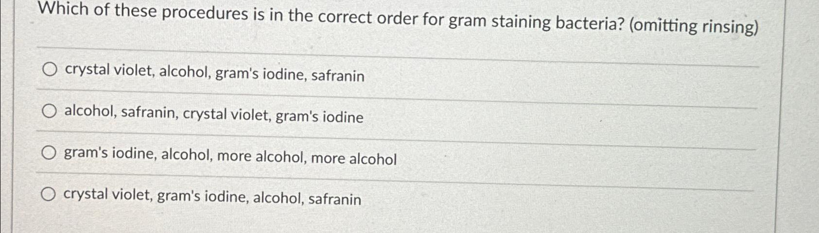 Solved Which of these procedures is in the correct order for | Chegg.com
